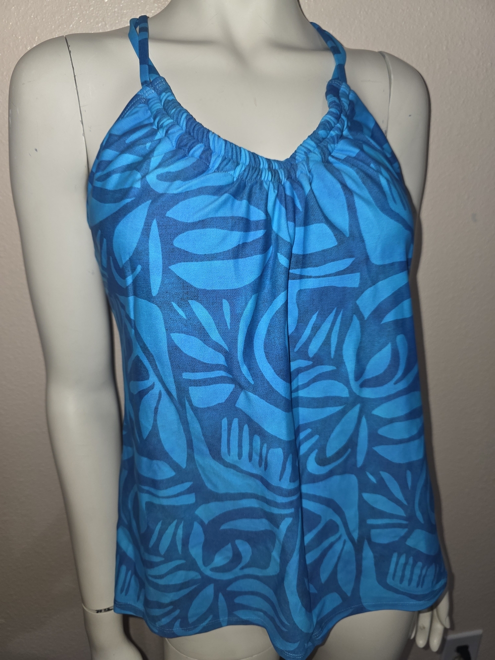 Athena Blue Floral Shirred Swim Tankini Top